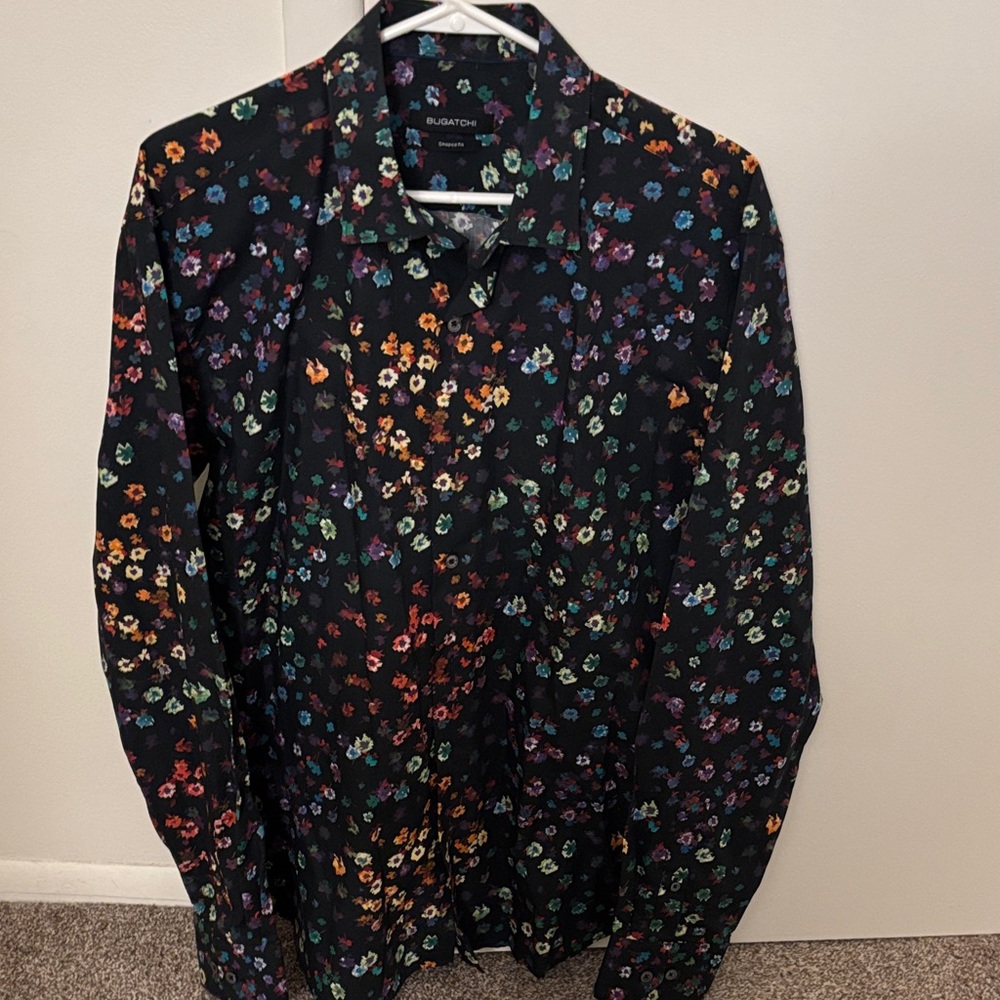 Bugatchi Men's Black Floral Button Down Shirt